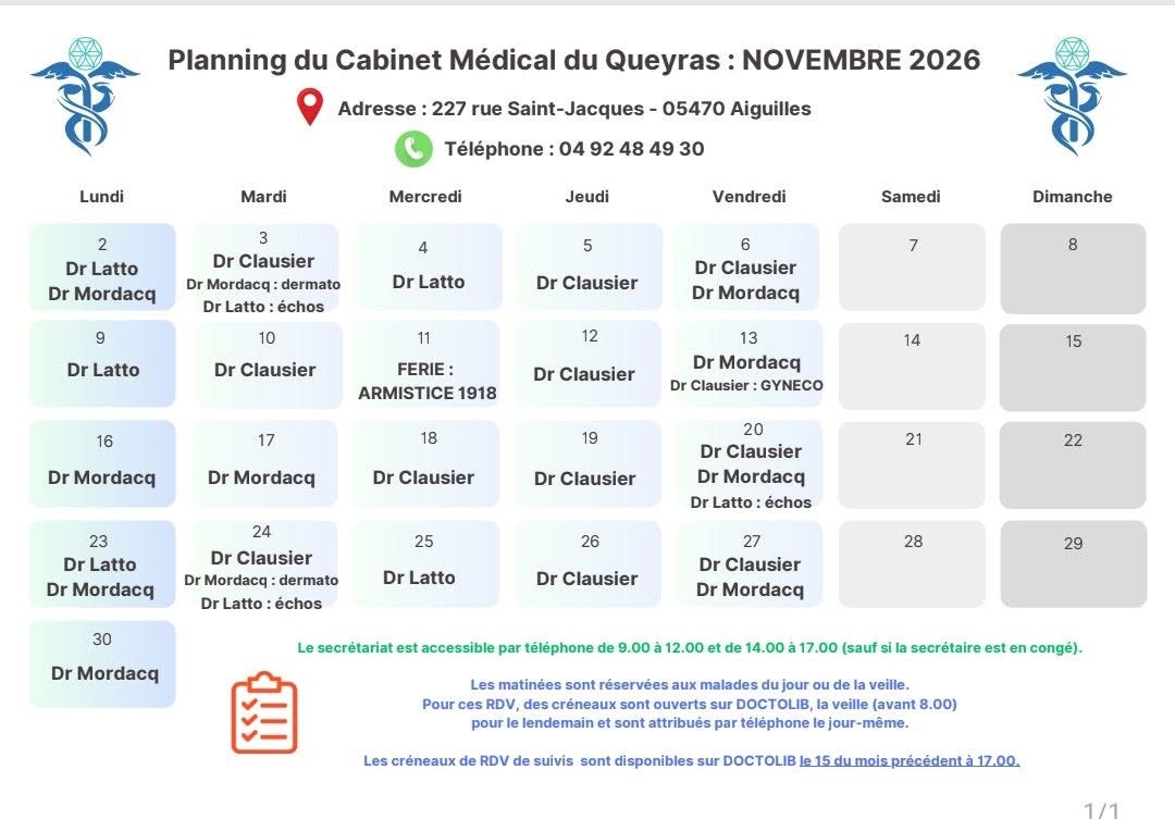 planning medecins novembre 2026
